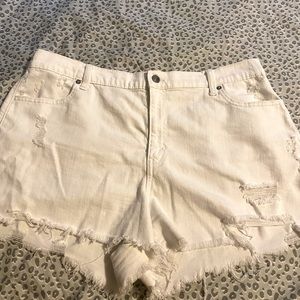 American Eagle Outfitters Off-White Distressed Jean Shorts